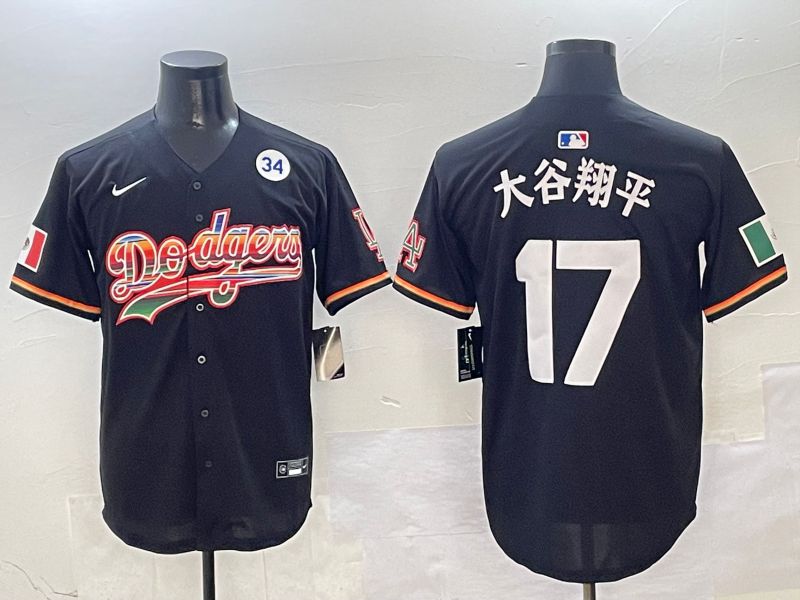 Men Los Angeles Dodgers 17 Ohtani Black rainbow 2025 Nike MLB Jersey style 4157